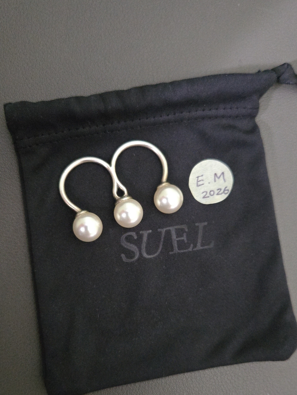 SUEL Silver Pearl Drop Double Ring